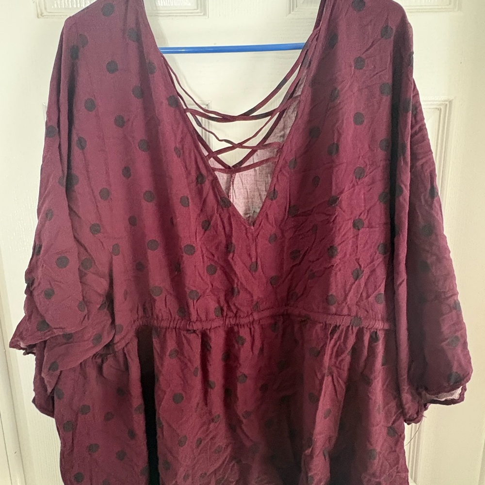 Torrid Burgundy and Black Polka Dot Blouse